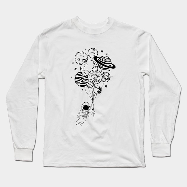 Astronaut Flying with Planet Balloons Long Sleeve T-Shirt by Lite Style Designs